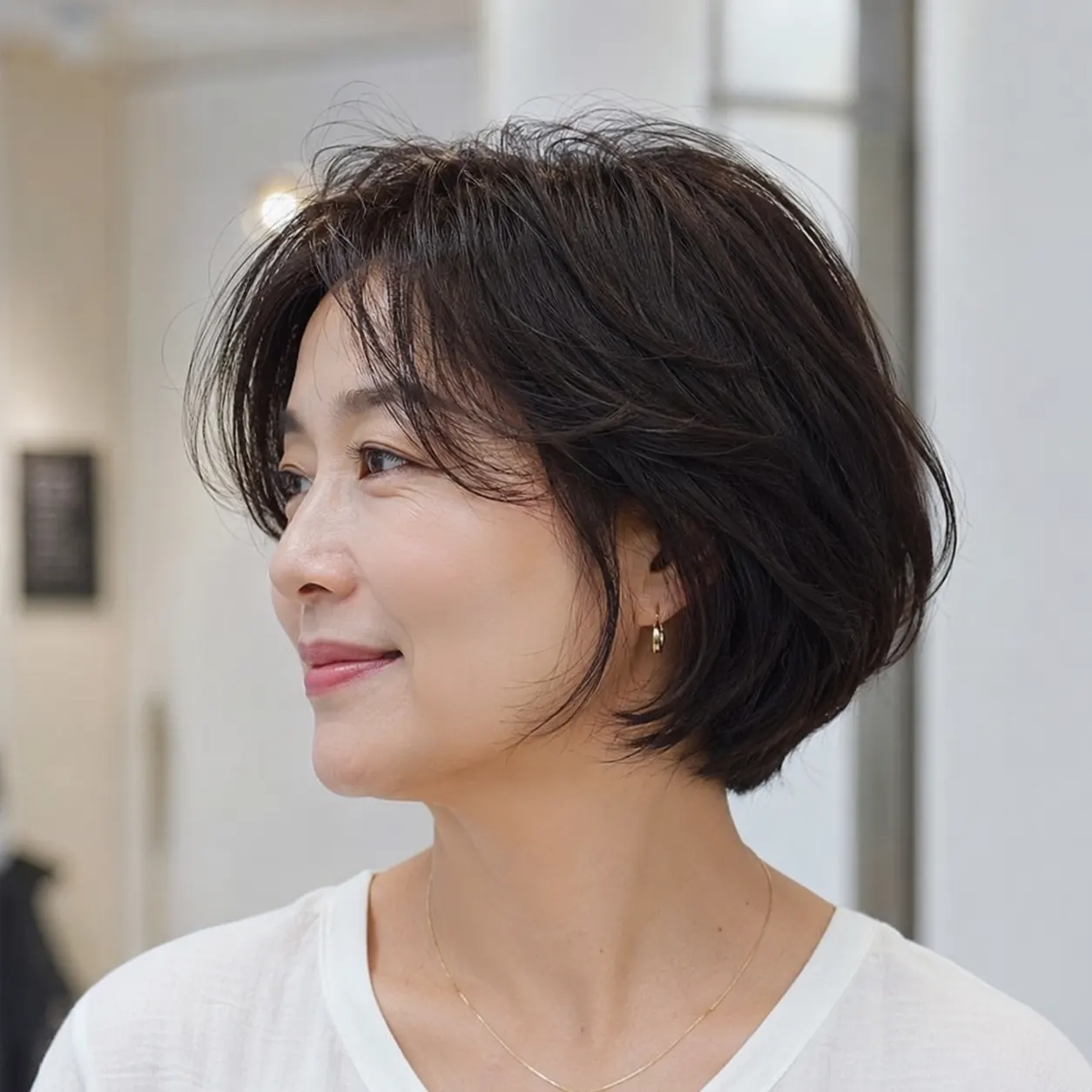 중년 여성 볼륨 단발 헤어스타일